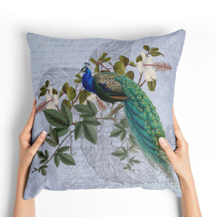 Pfau-Ephemere romantische blaue Vintage-Grafik-Kun Kissen