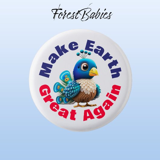 Pfau, Erde wieder groß machen, Süße Tier Button