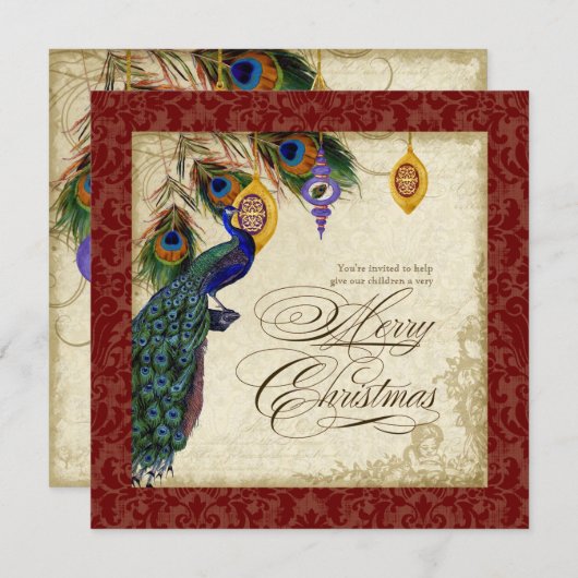 Pfau & Feather Festliches Weihnachtsfest Party Ein Einladung (Vorne/Hinten)