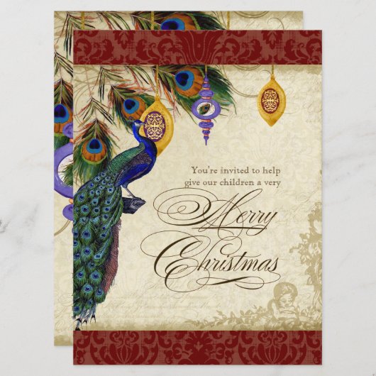 Pfau & Feather Festliches Weihnachtsfest Party Ein Einladung (Vorne/Hinten)