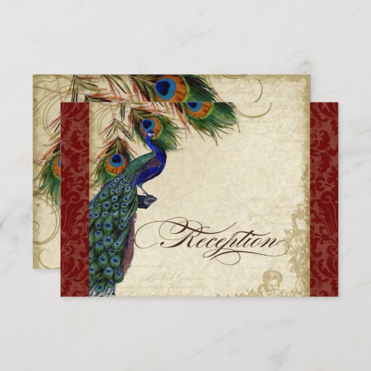 Pfau & Feather Formal Empfang Einladung Burgund (Vorne/Hinten)