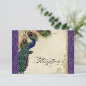 Pfau & Feather Formal Receiting Lila einladen Begleitkarte (Stehend Vorderseite)