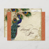 Pfau & Feather Formal Vielen Dank Hinweis Orange Postkarte (Vorne/Hinten)