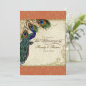 Pfau & Feathers Einladung zur Hochzeit (Stehend Vorderseite)