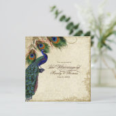 Pfau & Feathers Feierliche Hochzeit Tee fest Einladung (Stehend Vorderseite)