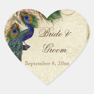 Pfau & Feathers Formal Gastgeschenk Hochzeit Siege Herz-Aufkleber