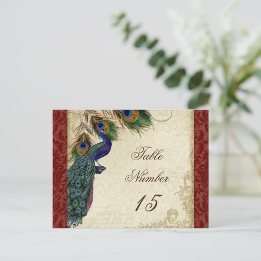 Pfau & Feathers Formal Hochzeit Tischnummern (Stehend Vorderseite)
