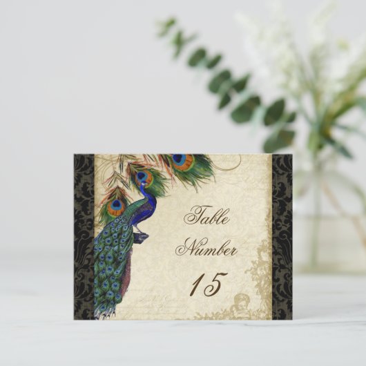 Pfau & Feathers Formal Hochzeit Tischnummern (Stehend Vorderseite)