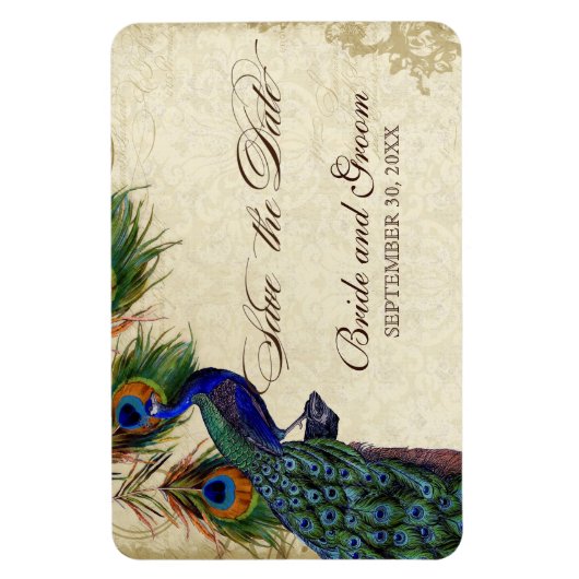 Pfau & Feathers Formal Save the Date Black Tan Magnet (Vertikal)