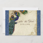 Pfau & Feathers Formal Save the Date Navy Blue Einladung (Vorderseite)