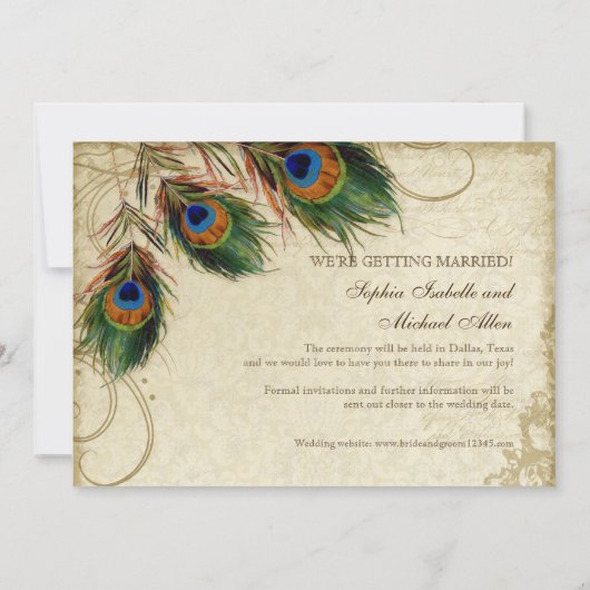 Pfau & Feathers Formal Save the Date Navy Blue Einladung (Rückseite)