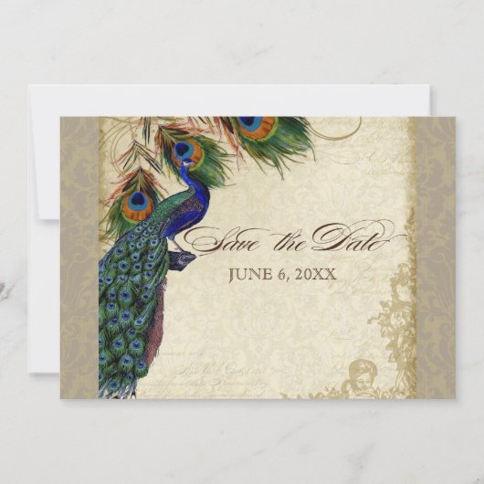 Pfau & Feathers Formal Save the Date Taupe Tan (Vorderseite)