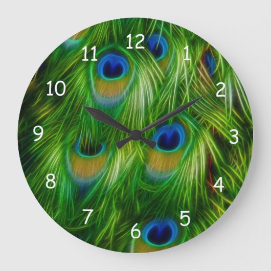 Pfau-Feder-Druck Große Wanduhr (Vorderseite)