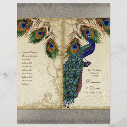 Pfau & Feder Elegantes passendes Hochzeitsprogramm (Vorderseite)