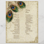 Pfau & Feder Elegantes passendes Hochzeitsprogramm (Rückseite)