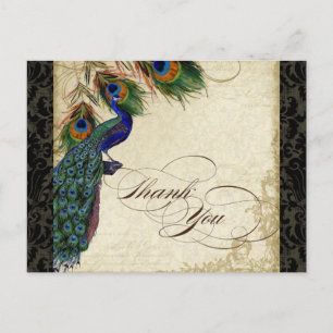 Pfau & Feder Formeller Dankeskarte Schwarz Beige Postkarte