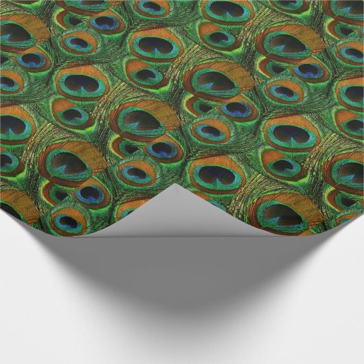 Pfau-Feder-Geschenk-Verpackung - Packpapier - Grün (Ecke)