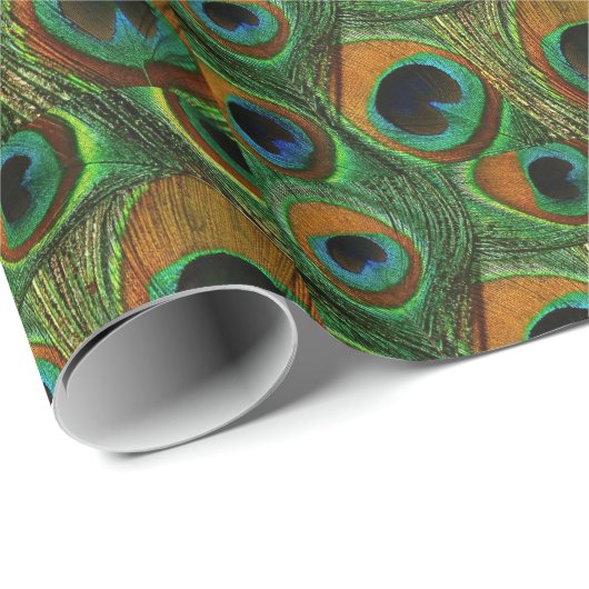 Pfau-Feder-Geschenk-Verpackung - Packpapier - Grün (Rolleneckpunkt)