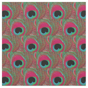 Pfau-Feder-Gewebe - Pink-Aqua-Grün-Schwarzes Stoff