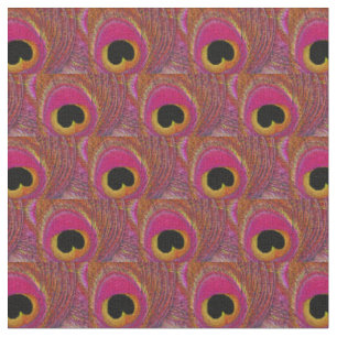 Pfau-Feder-Gewebe - rosa gelb-orangees Schwarzes Stoff