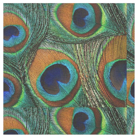 Pfau-Feder-Gewebe - TAN, Aqua, Blau, grün Stoff (Nahaufnahme)