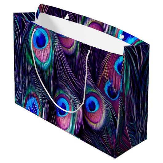 Pfau-Feder Große Geschenktüte (Rückseite Schrägansicht)