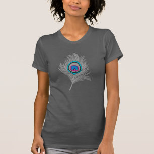 Pfau-Feder in Grauem/im Grau und im Türkis-T-Shirt T-Shirt