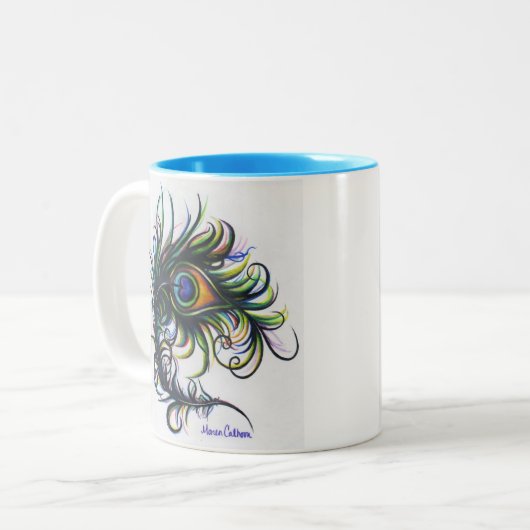 Pfau-Feder-Kaffee-Tasse Zweifarbige Tasse (Vorderseite Links)