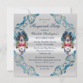 Pfau-Feder-Masken-Maskerade-Party-Silber Einladung (Rückseite)