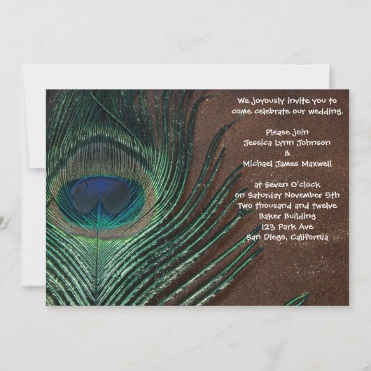 Pfau-Feder mit Brown und Gold Einladung (Vorderseite)