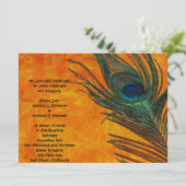 Pfau-Feder mit orange Hochzeit Einladung (Stehend Vorderseite)