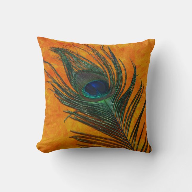 Pfau-Feder mit Orange Kissen (Vorderseite)