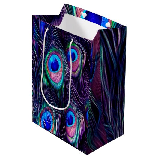 Pfau-Feder Mittlere Geschenktüte (Vorderseite Schrägansicht)
