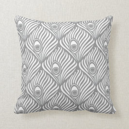 Pfau-Feder-Muster in Grauem und in weißem Kissen