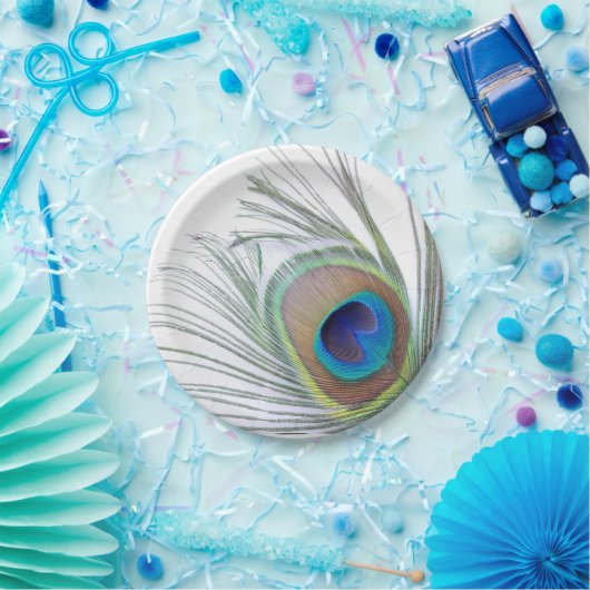 Pfau-Feder Pappteller (Party)