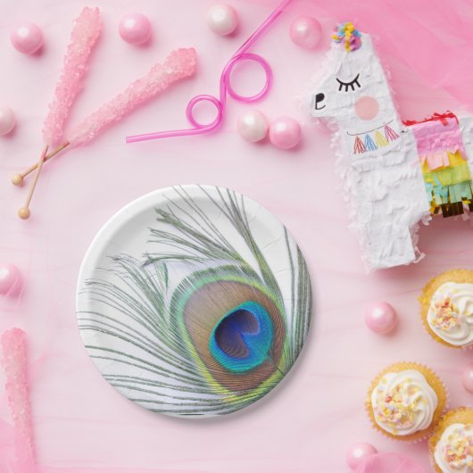 Pfau-Feder Pappteller (Party)