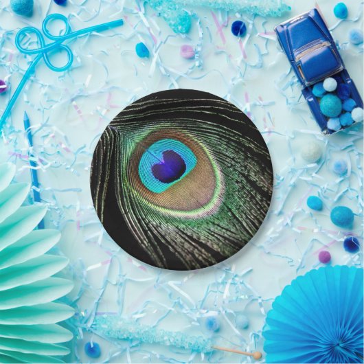 Pfau-Feder Pappteller (Party)