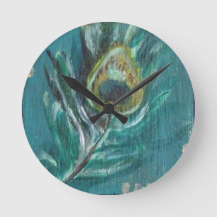 Pfau-Feder Runde Wanduhr