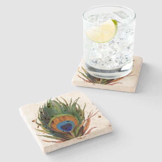 Pfau-Feder-Stein-Untersetzer Steinuntersetzer (Seitenansicht)