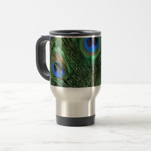 Pfau-Feder-Tasse Reisebecher (Vorderseite Links)