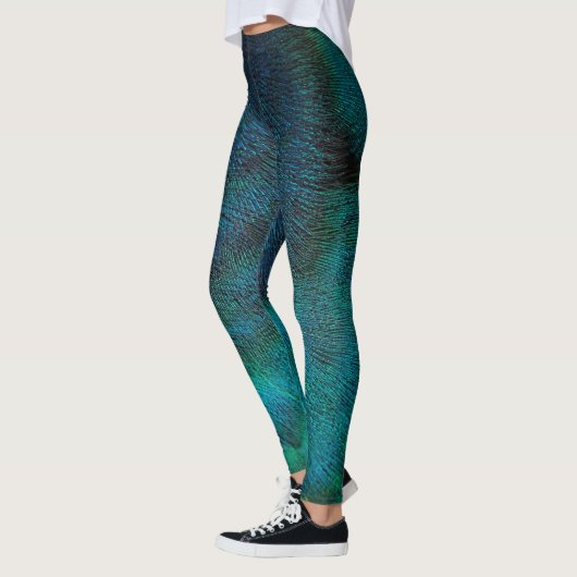 Pfau-Feder-Türkis u. Blau Leggings (Links)