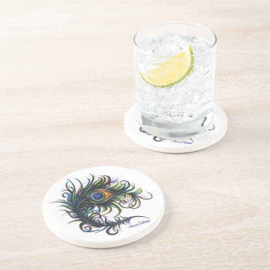 Pfau-Feder-Untersetzer Sandstein Untersetzer (Seite)