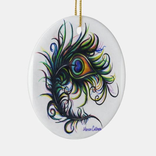 Pfau-Feder-Verzierung Keramik Ornament (Rechts)