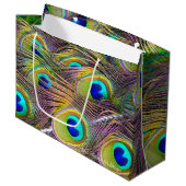 Pfau-Federn 5 Große Geschenktüte (Vorderseite Schrägansicht)