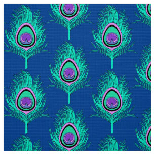 Pfau-Federn, Aqua auf tiefem Kobalt-Blau Stoff