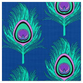 Pfau-Federn, Aqua auf tiefem Kobalt-Blau Stoff (Nahaufnahme)