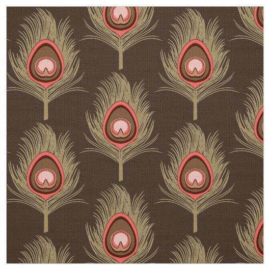 Pfau-Federn, beige auf dunklem schokoladenbraunem Stoff (Muster)