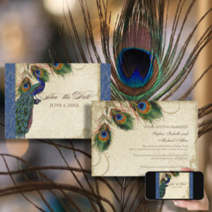Pfau & Federn Formal Save the Date Marineblau Einladung