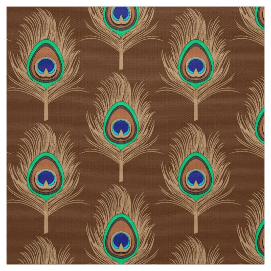 Pfau-Federn, Kamel TAN auf schokoladenbraunem Stoff (Muster)