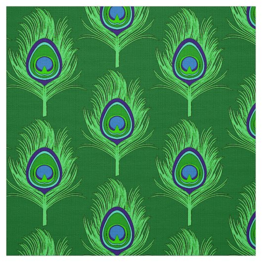Pfau-Federn, Limones Grün auf Smaragdgrün Stoff (Muster)